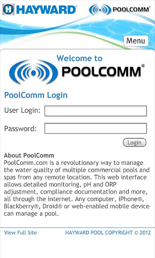 Android application Hayward PoolComm screenshort