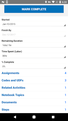 Screenshot of Oracle Primavera P6 Mobile