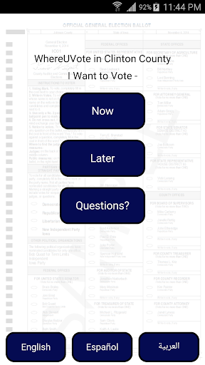 Android application WhereUVote IA - Clinton screenshort