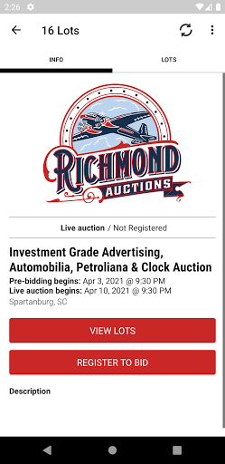 Richmond Auctions Screen 2