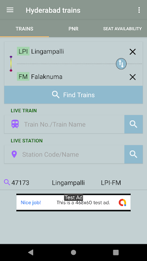 Hyderabad Trains Screen 2