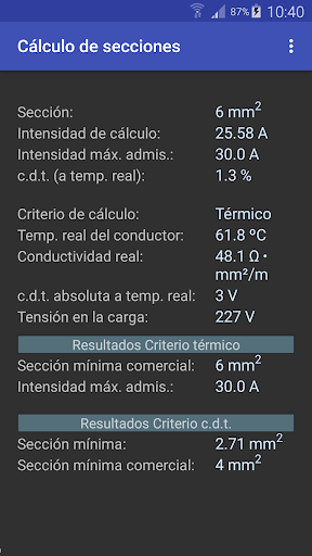 Cálculo de Secciones REBT Screen 3