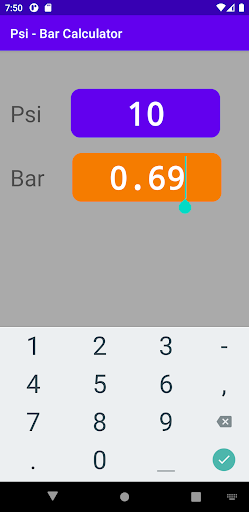 Psi in Bar Umrechner Screen 2