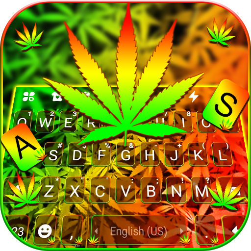 Bright Neon Weed Keyboard Back logo