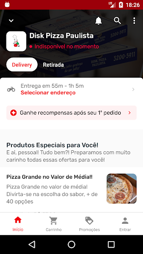 Android application Disk Pizza Paulista screenshort
