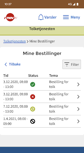 NAV Tolkebestilling Screen 3