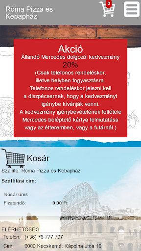 Android application Róma Pizza és Kebapház screenshort