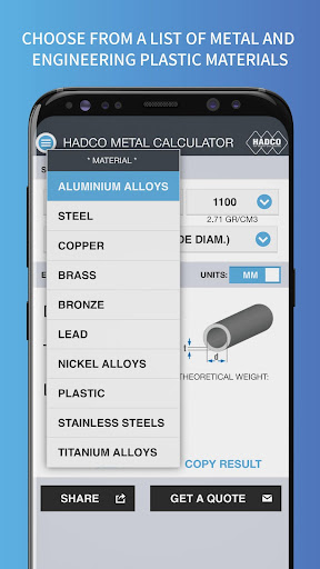 Metal Weight Calculator Screen 2