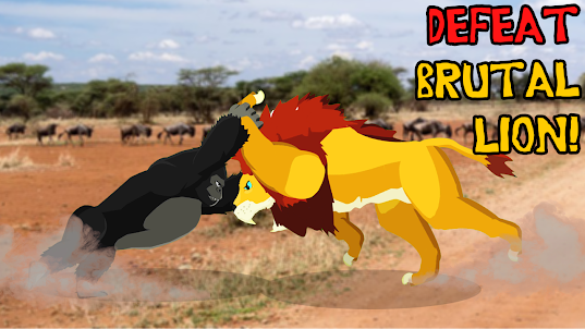Lion Fights Gorilla