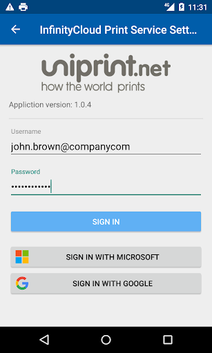 Android application UniPrint InfinityCloud Print S screenshort
