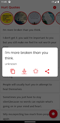 Android application Hurt Quotes and Sayings screenshort