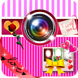 Romantic love photo montage icon