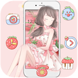 Pink Strawberry Girl Theme & Lock Screen icon
