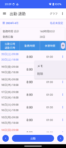 出勤 退勤 記録帳 勤務時間を記録するためのアプリ