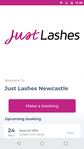 Android application Just Lashes Newcastle screenshort