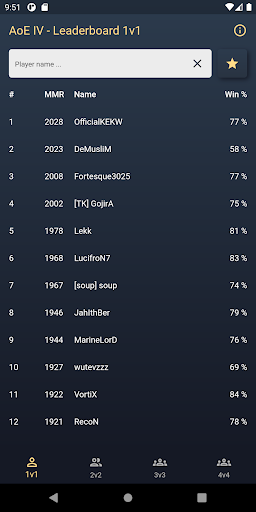 Android application AoE4 - Leaderboard screenshort