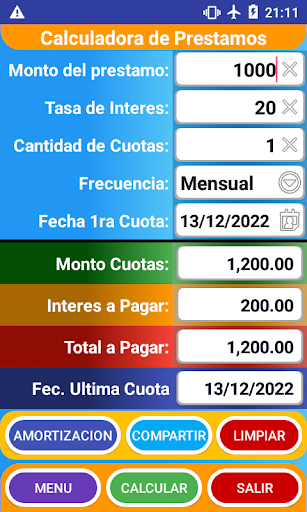 Android application Calculadora de Prestamos screenshort