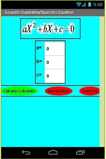 Android application cuadratica screenshort