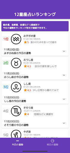 Android application 12星座占い screenshort