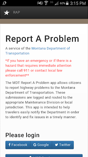 Android application MDT Report a Problem screenshort