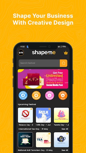 Android application Festival Post Maker Shape me screenshort