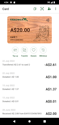 Android application Taronga Cashless Card screenshort