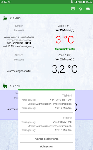 Android application LOSTnFOUND TempAlert screenshort