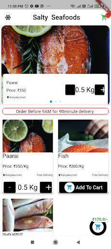Android application SaltySeaFoodSeller screenshort