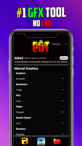 Android application CGT GFX TOOL FOR PUBG screenshort