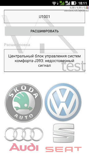 Ошибки VAG VD Test Screen 2