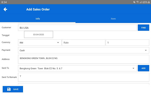 Android application Homan Sales Order screenshort