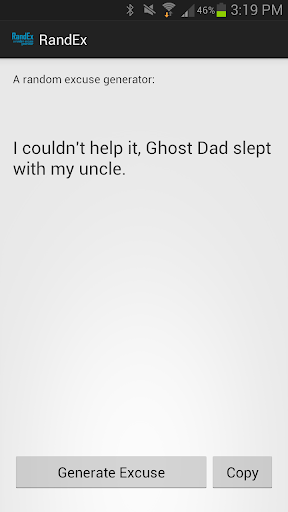 RandEx Excuse Generator Screen 3