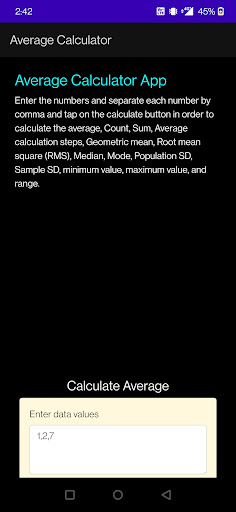 Android application Average Calculator screenshort