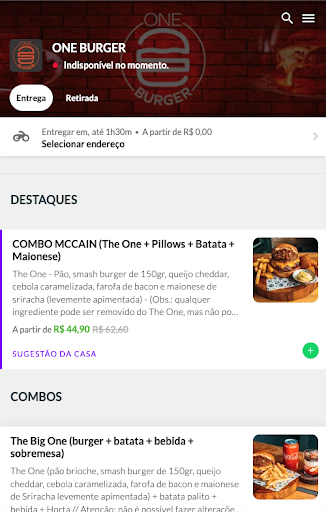 Android application ONE BURGER screenshort
