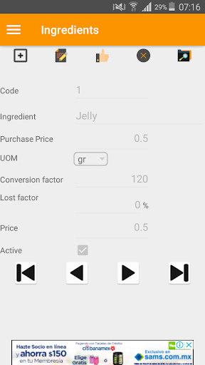 Recipe Costing Screen 2