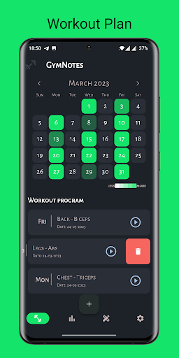 Android application GymNotes screenshort