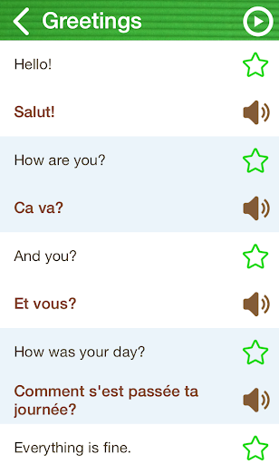 Learn French Phrasebook Screen 2