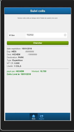 Android application Hammami Transport - suivi coli screenshort