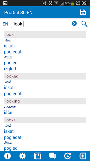 Slovenian - English dictionary Screen 2