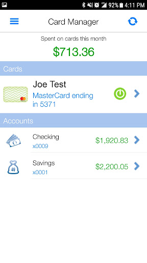 Nutmeg State FCU Card Manager Screen 2