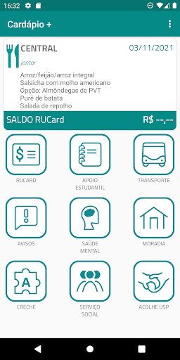 Android application Cardápio+ USP screenshort