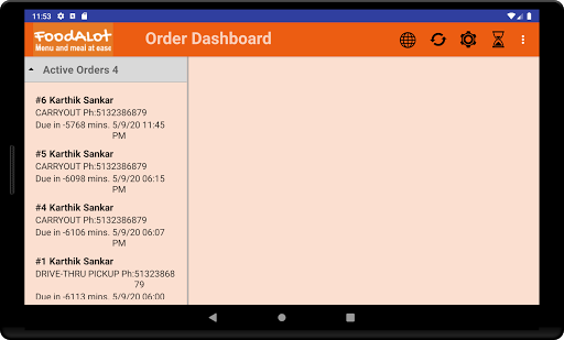 FoodALot Order Dashboard Screen 3