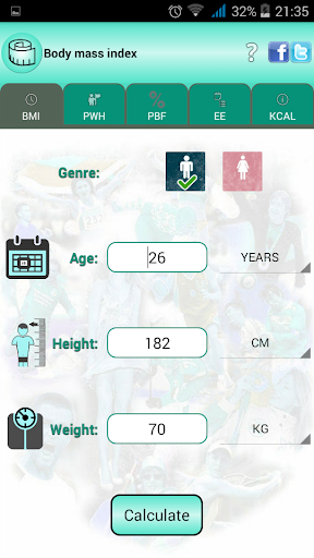 Android application BMI Ideal weight and calories screenshort
