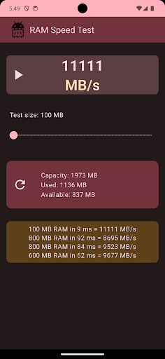 RAM Speed Test Screen 2
