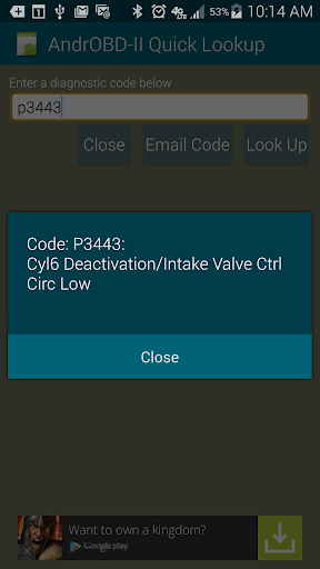OBD-II Quick Lookup Screen 2
