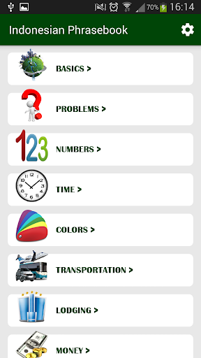 Android application Indonesian phrasebook screenshort