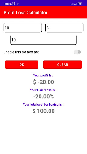 Profit Loss Calculator Screen 3