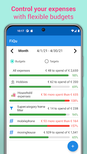 FiQu track expenses, budgeting Screen 2