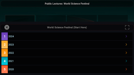 Screenshot of World Science Festival TV