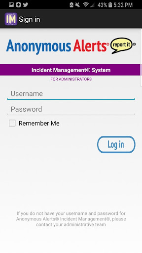 Android application Anonymous Alerts Incident MGT screenshort